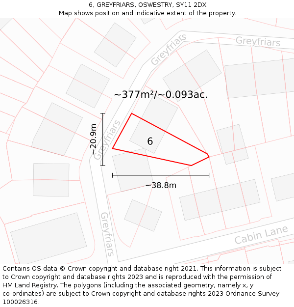 6, GREYFRIARS, OSWESTRY, SY11 2DX: Plot and title map