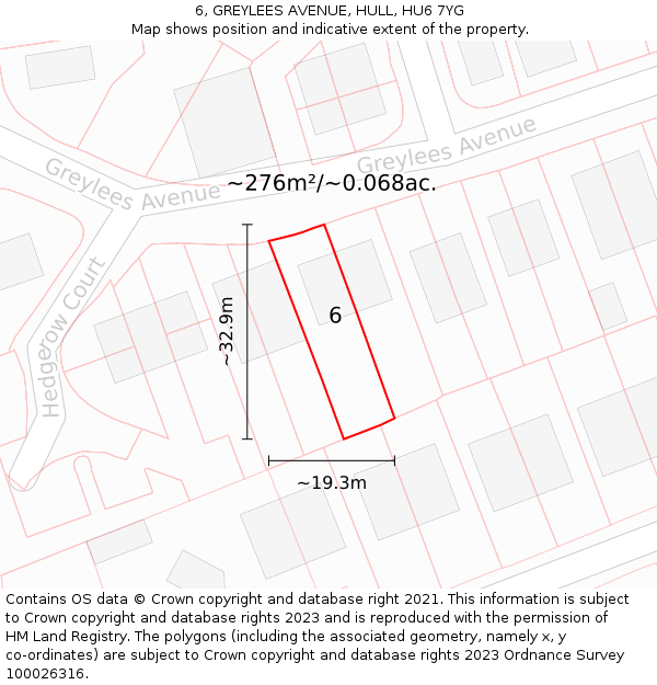 6, GREYLEES AVENUE, HULL, HU6 7YG: Plot and title map