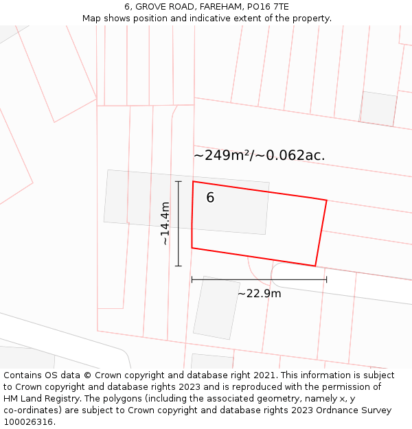 6, GROVE ROAD, FAREHAM, PO16 7TE: Plot and title map