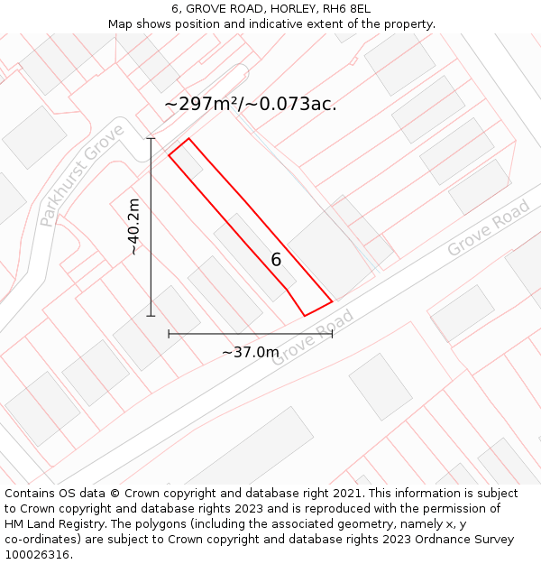 6, GROVE ROAD, HORLEY, RH6 8EL: Plot and title map