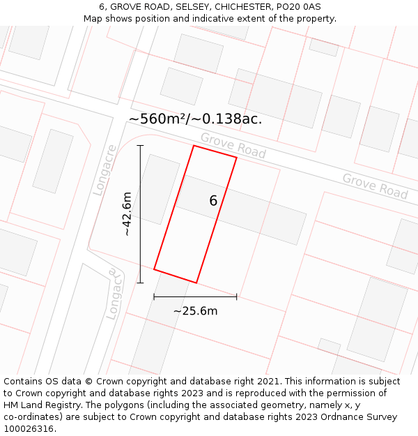 6, GROVE ROAD, SELSEY, CHICHESTER, PO20 0AS: Plot and title map