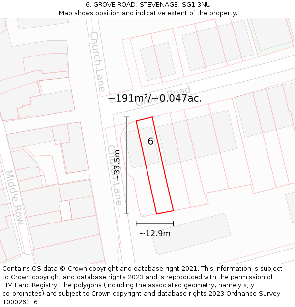 6, GROVE ROAD, STEVENAGE, SG1 3NU: Plot and title map