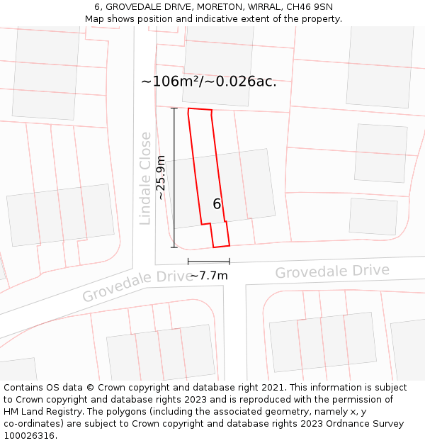 6, GROVEDALE DRIVE, MORETON, WIRRAL, CH46 9SN: Plot and title map