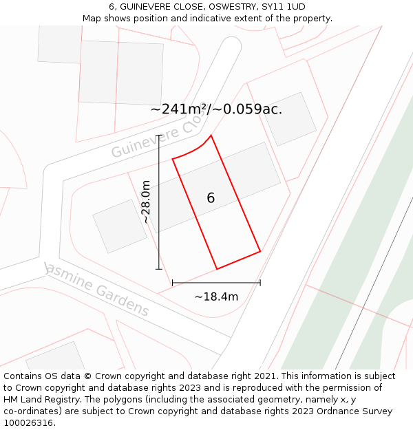 6, GUINEVERE CLOSE, OSWESTRY, SY11 1UD: Plot and title map