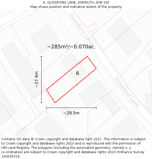 6, GUSSIFORD LANE, EXMOUTH, EX8 2SF: Plot and title map