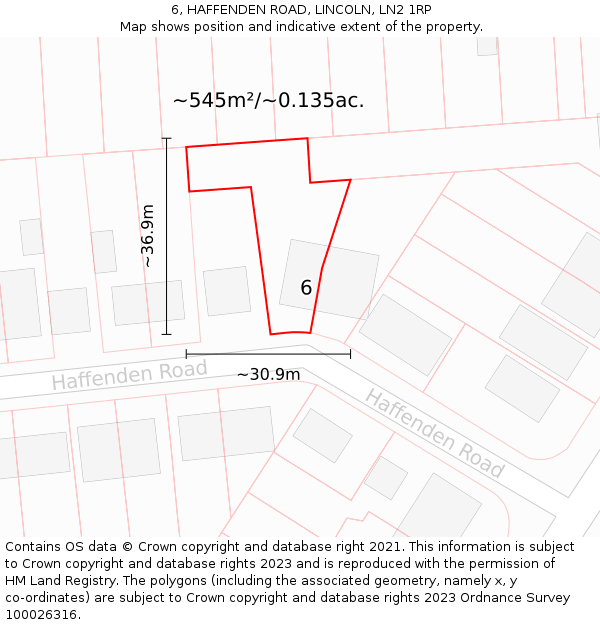 6, HAFFENDEN ROAD, LINCOLN, LN2 1RP: Plot and title map