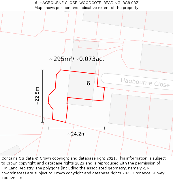 6, HAGBOURNE CLOSE, WOODCOTE, READING, RG8 0RZ: Plot and title map