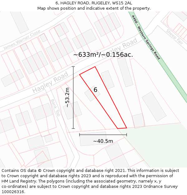 6, HAGLEY ROAD, RUGELEY, WS15 2AL: Plot and title map