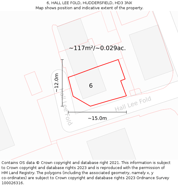 6, HALL LEE FOLD, HUDDERSFIELD, HD3 3NX: Plot and title map