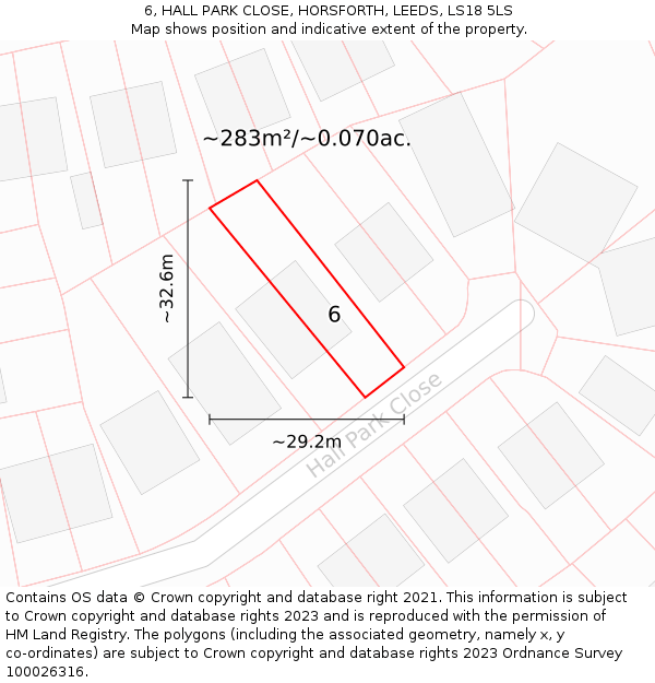 6, HALL PARK CLOSE, HORSFORTH, LEEDS, LS18 5LS: Plot and title map