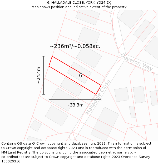 6, HALLADALE CLOSE, YORK, YO24 2XJ: Plot and title map