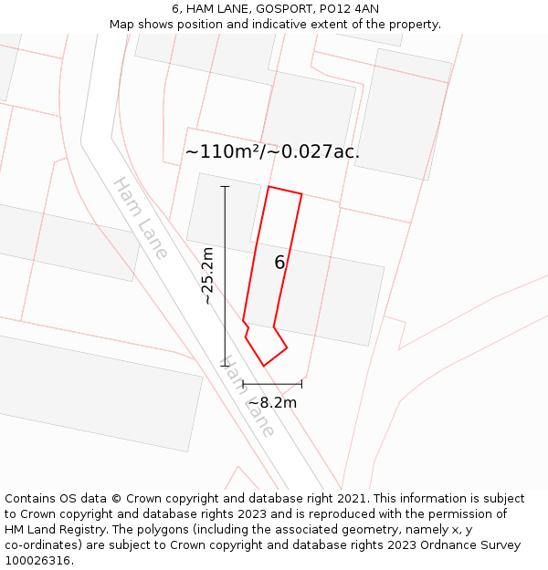 6, HAM LANE, GOSPORT, PO12 4AN: Plot and title map