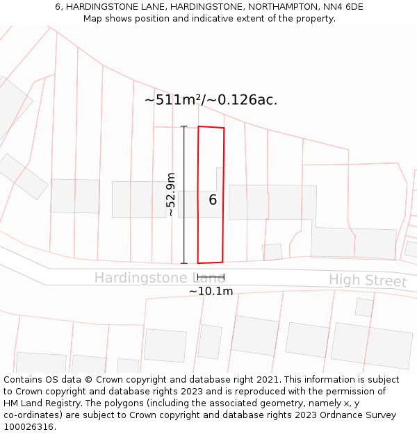 6, HARDINGSTONE LANE, HARDINGSTONE, NORTHAMPTON, NN4 6DE: Plot and title map