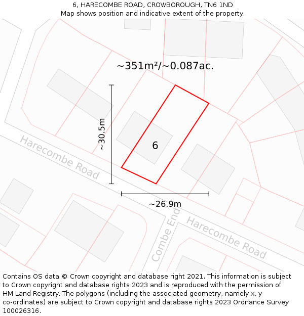 6, HARECOMBE ROAD, CROWBOROUGH, TN6 1ND: Plot and title map