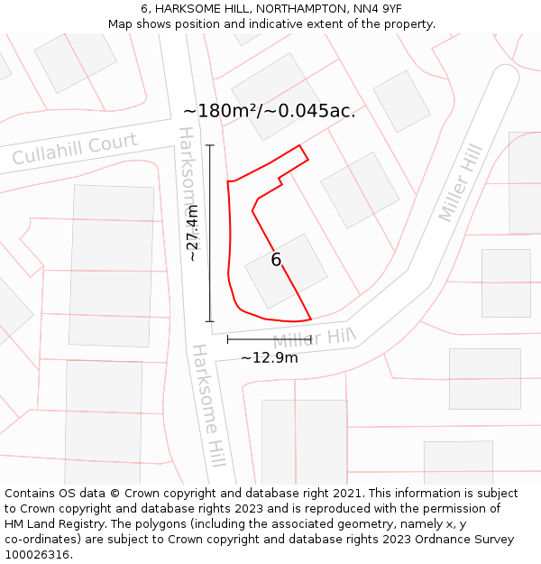 6, HARKSOME HILL, NORTHAMPTON, NN4 9YF: Plot and title map