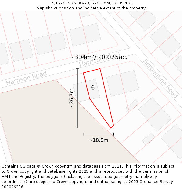 6, HARRISON ROAD, FAREHAM, PO16 7EG: Plot and title map