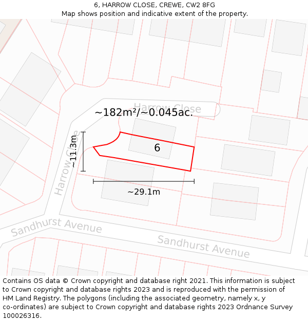 6, HARROW CLOSE, CREWE, CW2 8FG: Plot and title map