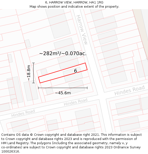 6, HARROW VIEW, HARROW, HA1 1RG: Plot and title map