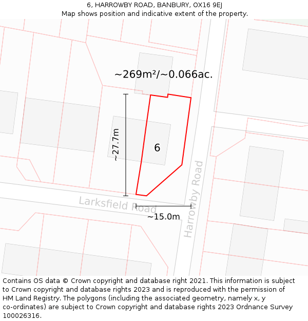 6, HARROWBY ROAD, BANBURY, OX16 9EJ: Plot and title map