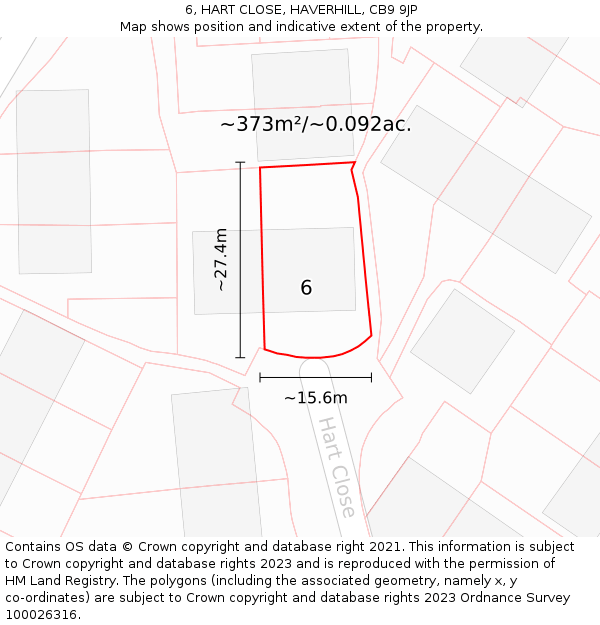 6, HART CLOSE, HAVERHILL, CB9 9JP: Plot and title map