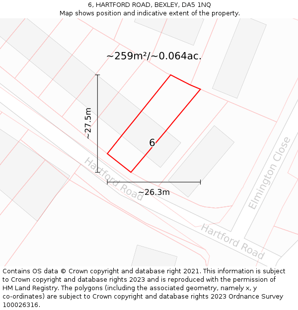 6, HARTFORD ROAD, BEXLEY, DA5 1NQ: Plot and title map