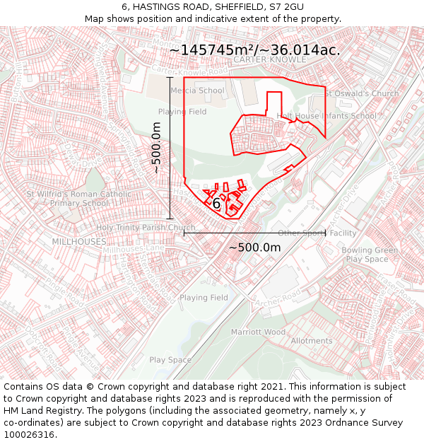 6, HASTINGS ROAD, SHEFFIELD, S7 2GU: Plot and title map