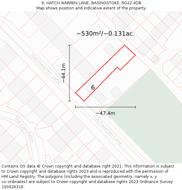 6, HATCH WARREN LANE, BASINGSTOKE, RG22 4DB: Plot and title map