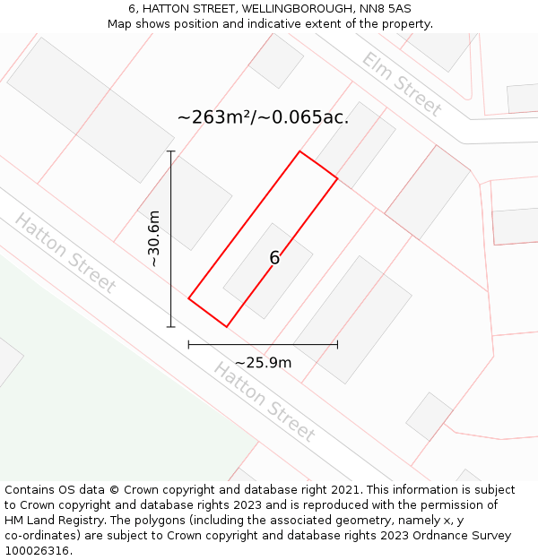 6, HATTON STREET, WELLINGBOROUGH, NN8 5AS: Plot and title map