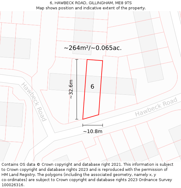 6, HAWBECK ROAD, GILLINGHAM, ME8 9TS: Plot and title map