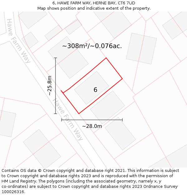 6, HAWE FARM WAY, HERNE BAY, CT6 7UD: Plot and title map