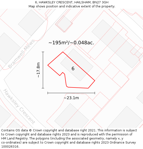 6, HAWKSLEY CRESCENT, HAILSHAM, BN27 3GH: Plot and title map