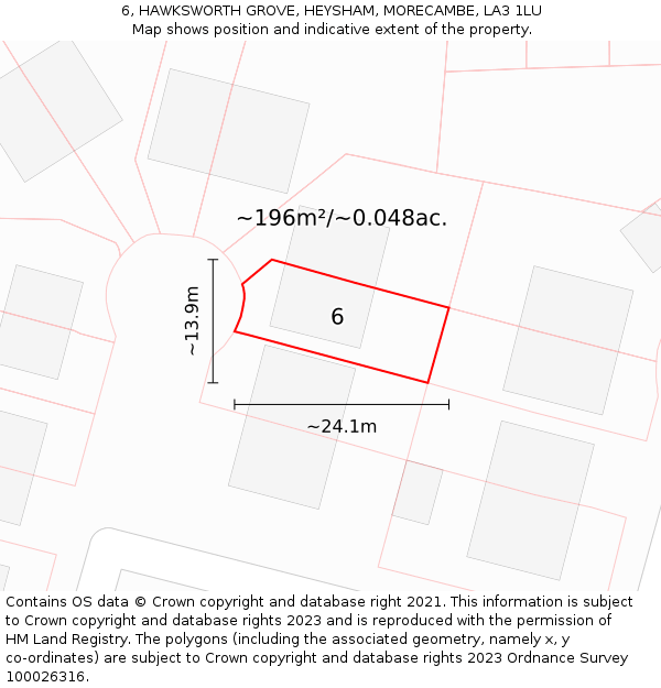 6, HAWKSWORTH GROVE, HEYSHAM, MORECAMBE, LA3 1LU: Plot and title map