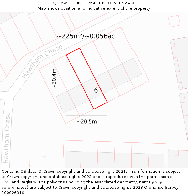 6, HAWTHORN CHASE, LINCOLN, LN2 4RG: Plot and title map