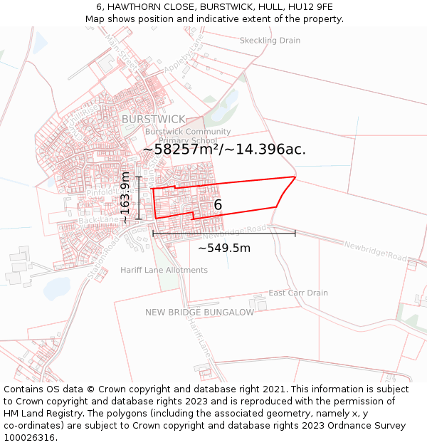 6, HAWTHORN CLOSE, BURSTWICK, HULL, HU12 9FE: Plot and title map