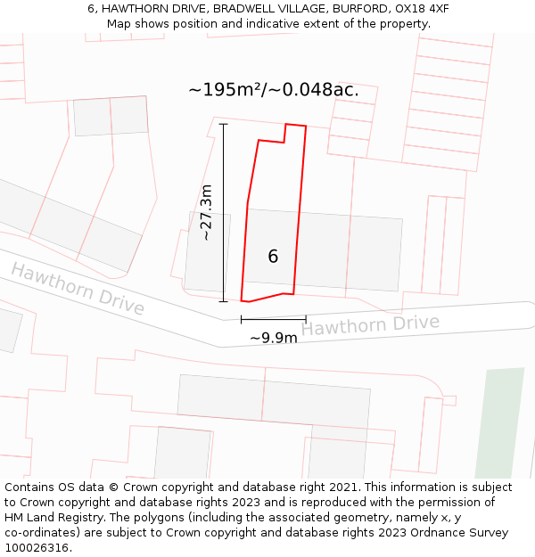 6, HAWTHORN DRIVE, BRADWELL VILLAGE, BURFORD, OX18 4XF: Plot and title map