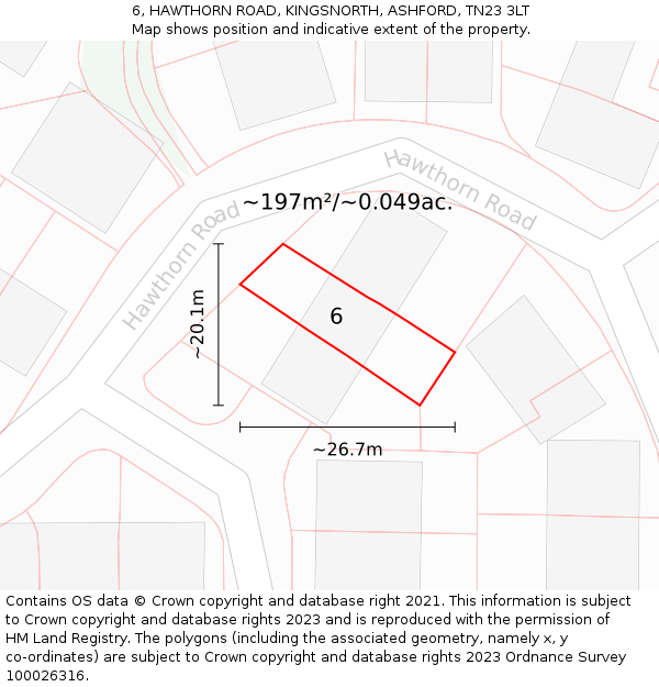 6, HAWTHORN ROAD, KINGSNORTH, ASHFORD, TN23 3LT: Plot and title map