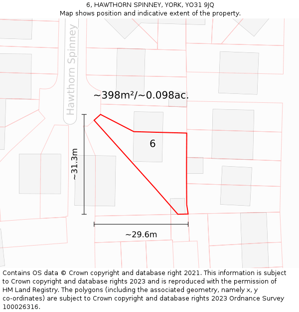 6, HAWTHORN SPINNEY, YORK, YO31 9JQ: Plot and title map