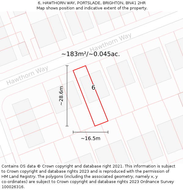 6, HAWTHORN WAY, PORTSLADE, BRIGHTON, BN41 2HR: Plot and title map