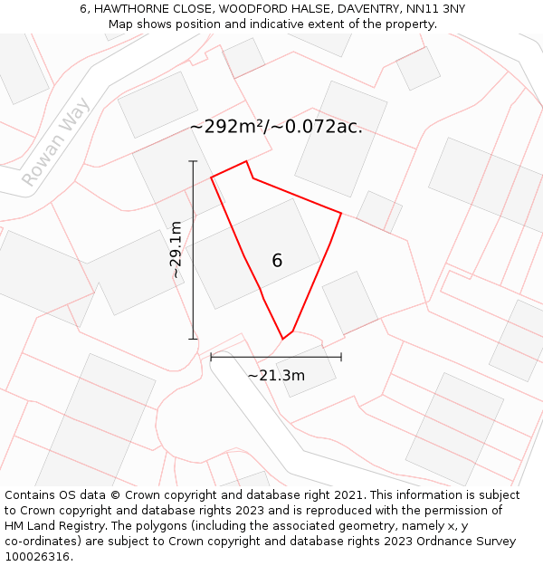 6, HAWTHORNE CLOSE, WOODFORD HALSE, DAVENTRY, NN11 3NY: Plot and title map