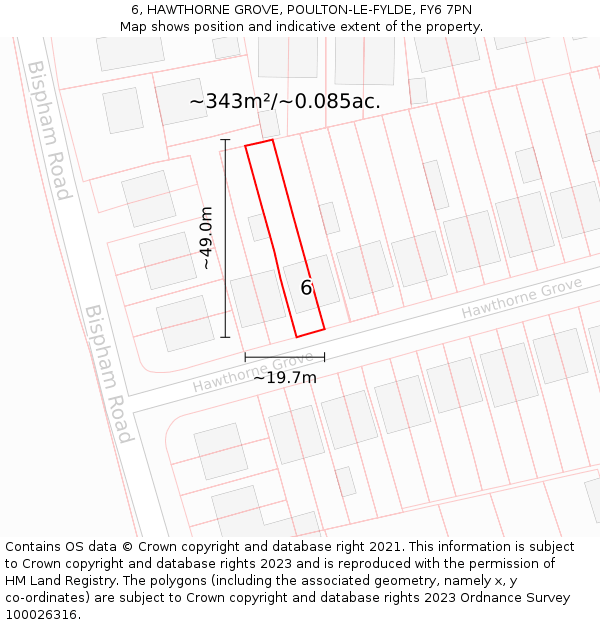 6, HAWTHORNE GROVE, POULTON-LE-FYLDE, FY6 7PN: Plot and title map