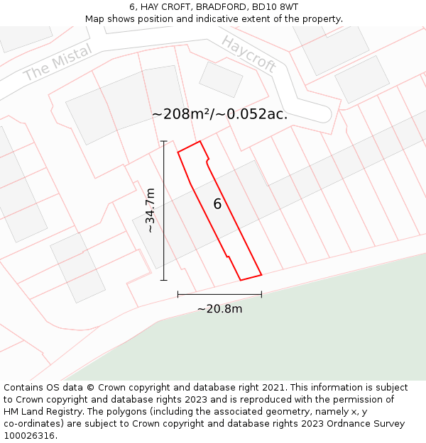 6, HAY CROFT, BRADFORD, BD10 8WT: Plot and title map