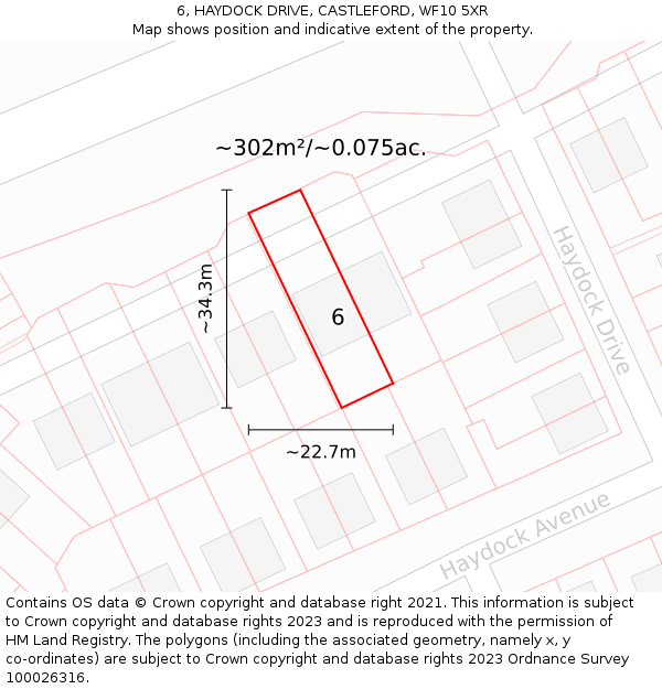 6, HAYDOCK DRIVE, CASTLEFORD, WF10 5XR: Plot and title map