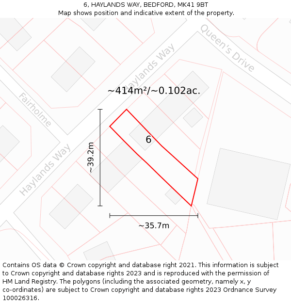 6, HAYLANDS WAY, BEDFORD, MK41 9BT: Plot and title map