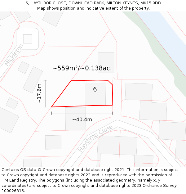 6, HAYTHROP CLOSE, DOWNHEAD PARK, MILTON KEYNES, MK15 9DD: Plot and title map