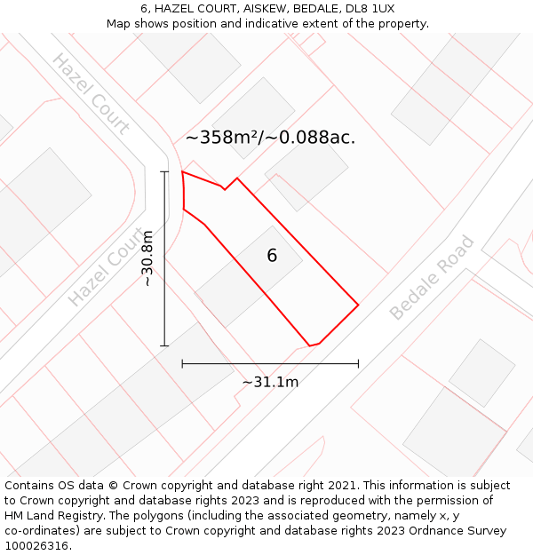 6, HAZEL COURT, AISKEW, BEDALE, DL8 1UX: Plot and title map