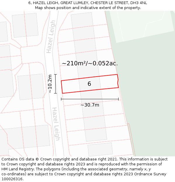 6, HAZEL LEIGH, GREAT LUMLEY, CHESTER LE STREET, DH3 4NL: Plot and title map