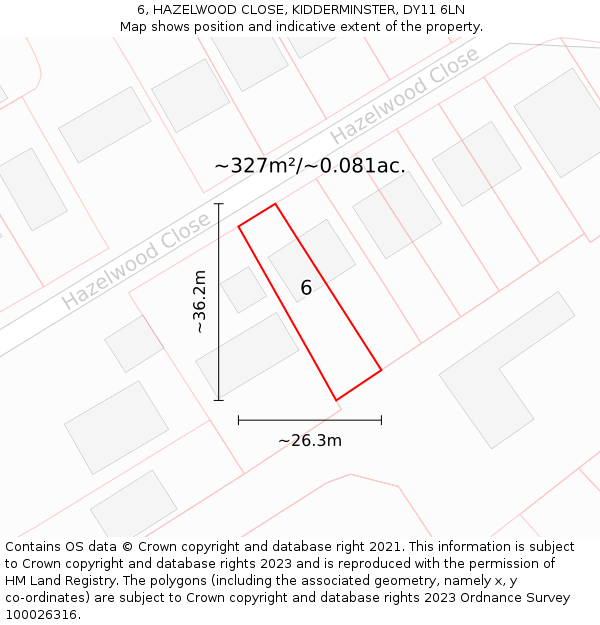 6, HAZELWOOD CLOSE, KIDDERMINSTER, DY11 6LN: Plot and title map