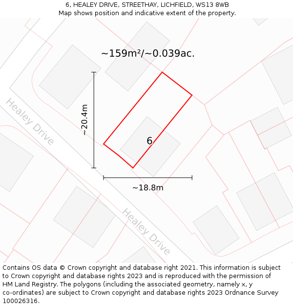 6, HEALEY DRIVE, STREETHAY, LICHFIELD, WS13 8WB: Plot and title map