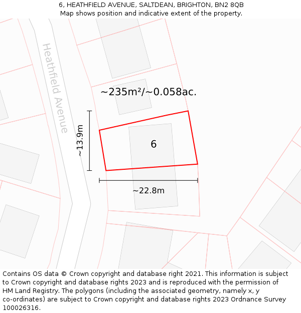 6, HEATHFIELD AVENUE, SALTDEAN, BRIGHTON, BN2 8QB: Plot and title map