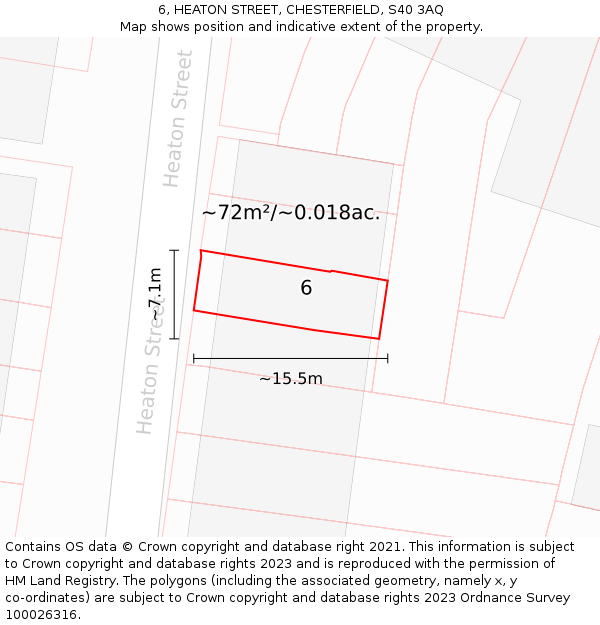 6, HEATON STREET, CHESTERFIELD, S40 3AQ: Plot and title map